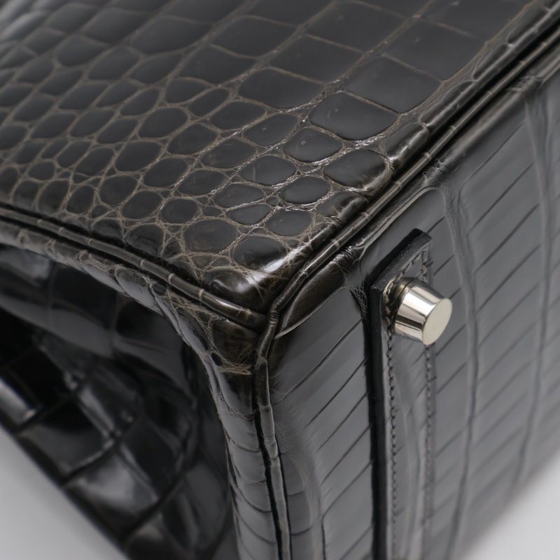 HERMES Birkin 30 亮面鱷魚皮 - 黑銀 🅁-17