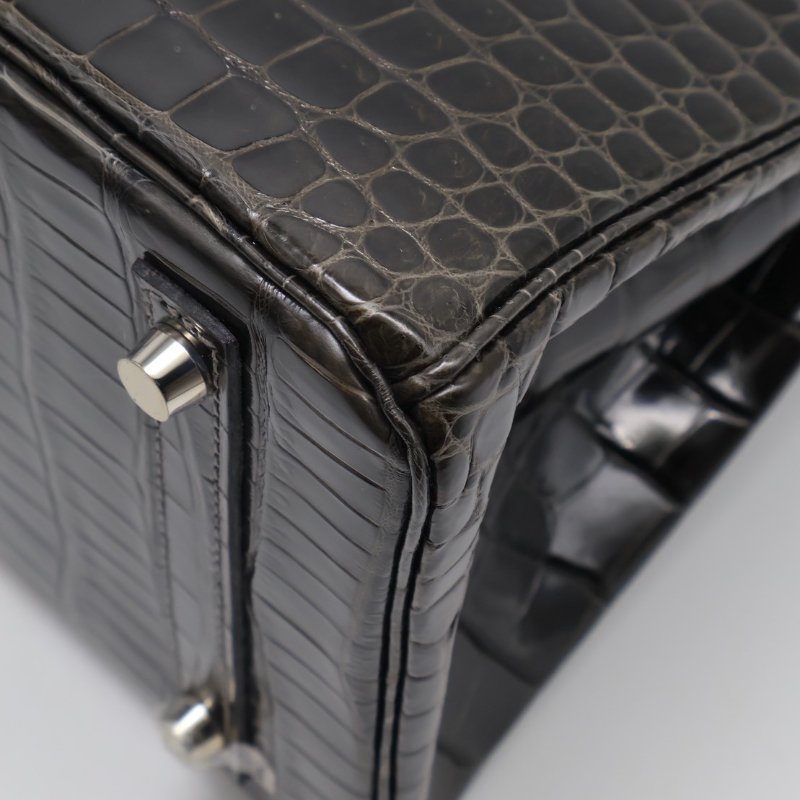 HERMES Birkin 30 亮面鱷魚皮 - 黑銀 🅁-18
