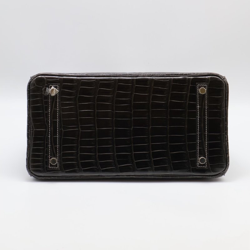 HERMES Birkin 30 亮面鱷魚皮 - 黑銀 🅁-19