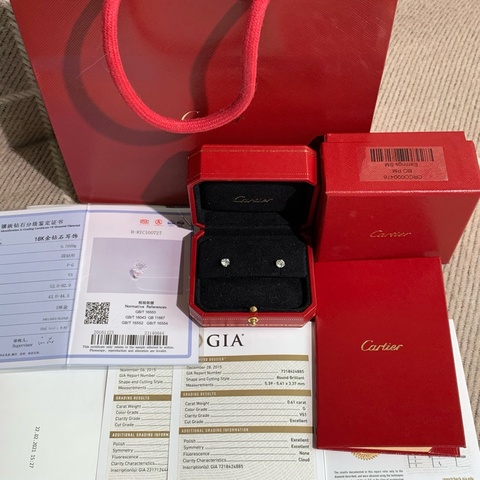 Cartier卡地亞鑽石耳環60分白金耳環，主鑽0.61，顏色G，淨度vs2，2021年