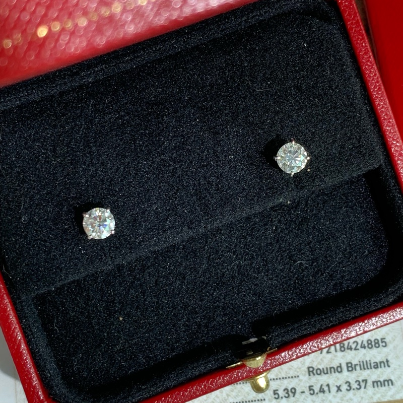 Cartier卡地亞鑽石耳環60分白金耳環，主鑽0.61，顏色G，淨度vs2，2021年-1