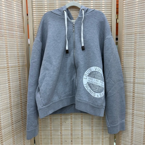 LV 灰色圖章印花圖案拉鍊外套 女款 L碼