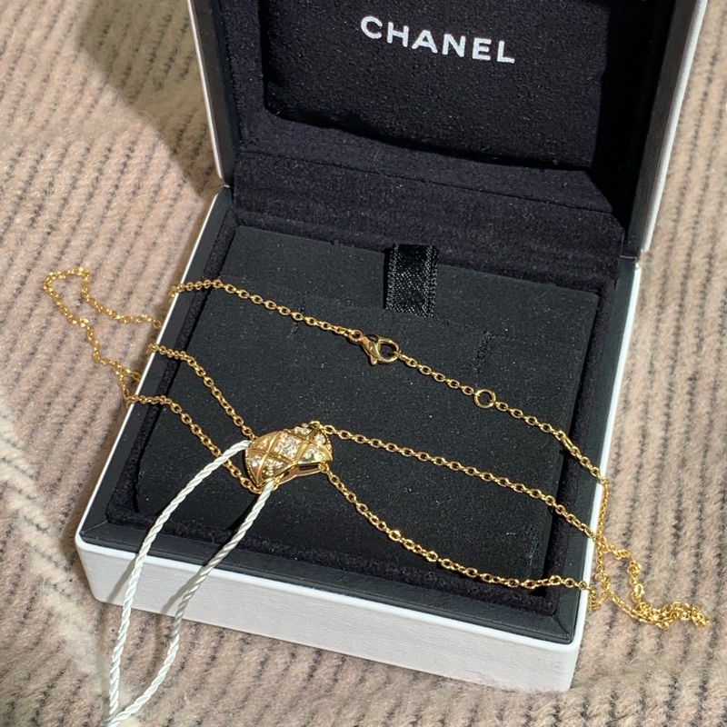 Chanel香奈兒Coco crush帶鑽項鍊米金-5