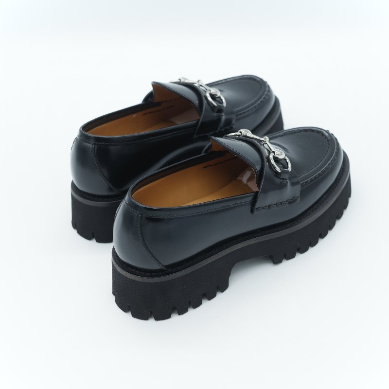 專櫃38,000（全新♥️閒置品）Gucci 古馳 Horsebit 黑色牛皮 銀色馬銜扣 鋸齒厚底樂福鞋 EU35-11