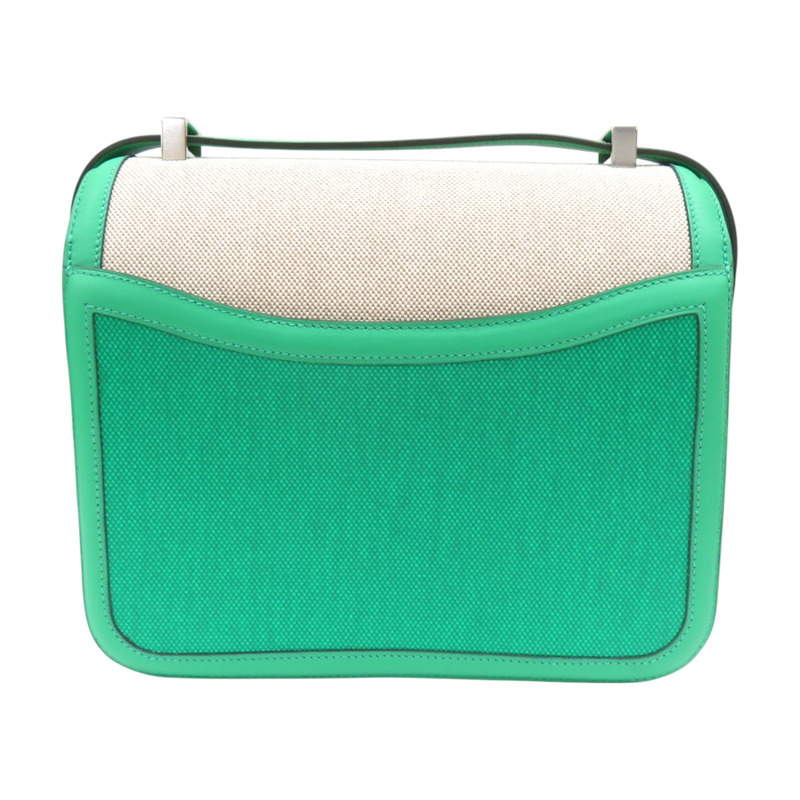 薄荷綠色 Swift牛皮 帆布 Constance 康康包 肩背包 Z刻 銀釦【HERMES 愛馬仕】-1