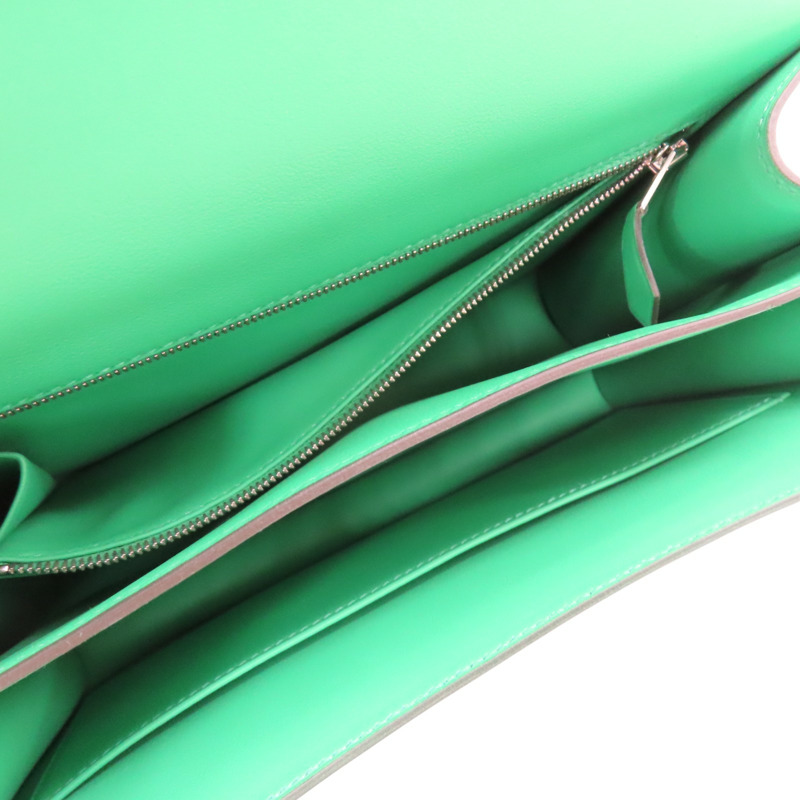 薄荷綠色 Swift牛皮 帆布 Constance 康康包 肩背包 Z刻 銀釦【HERMES 愛馬仕】-4