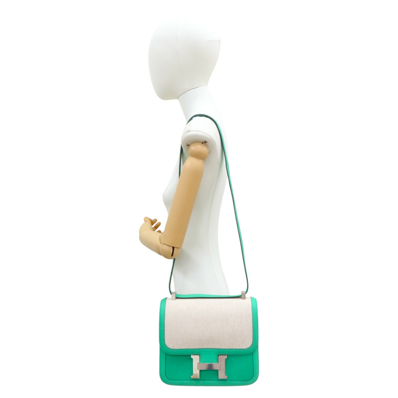 薄荷綠色 Swift牛皮 帆布 Constance 康康包 肩背包 Z刻 銀釦【HERMES 愛馬仕】-8