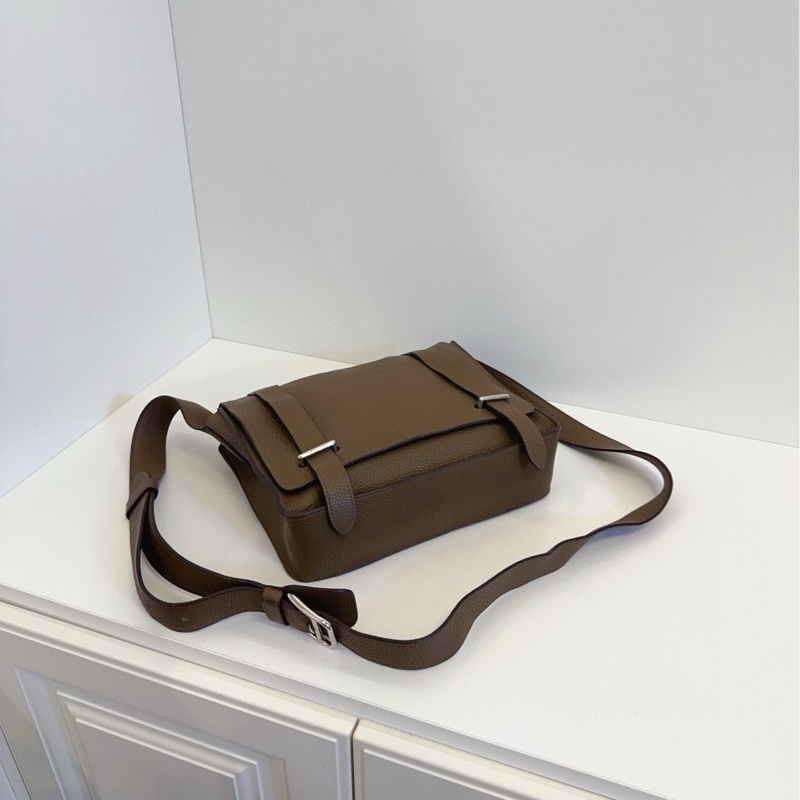 Hermes 愛馬仕 Steve27 小號 大象灰銀扣拼內里藍色 斜挎郵差包 TC皮 約27*22*7.5 T刻-5