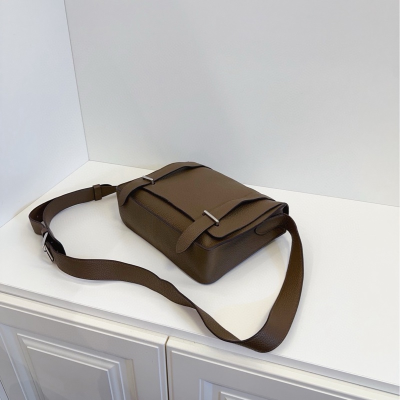 Hermes 愛馬仕 Steve27 小號 大象灰銀扣拼內里藍色 斜挎郵差包 TC皮 約27*22*7.5 T刻-6