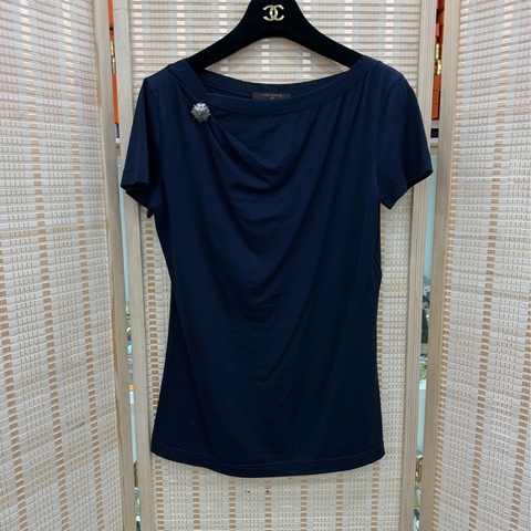 LV/Louis Vuitton 路易威登 鈕扣褶皺設計短袖T卹 XS碼