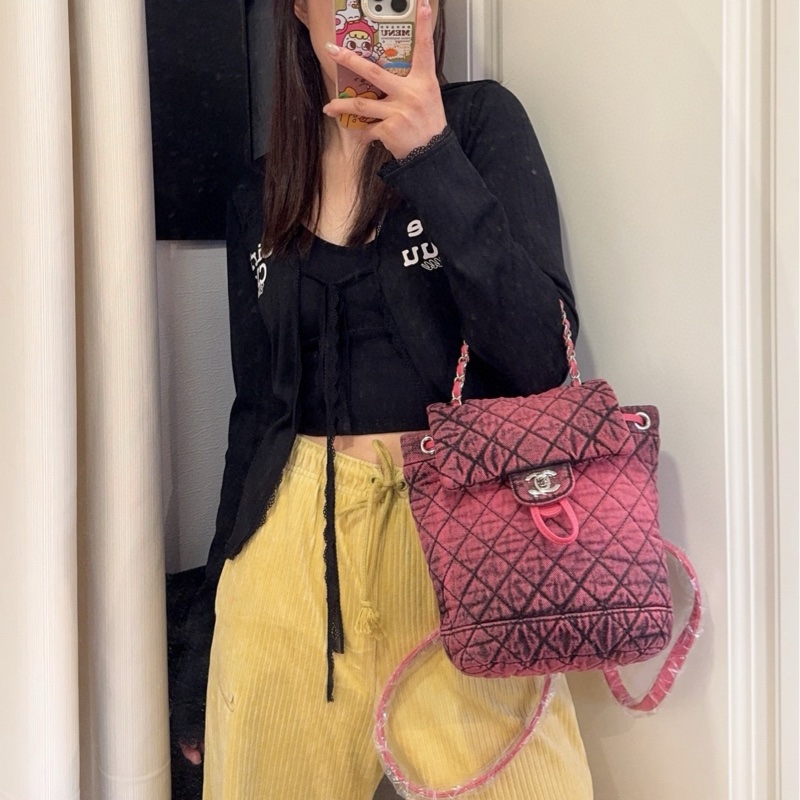 Chanel香奈兒 薩爾茨堡mini雙肩包 復刻新款29開 稀缺的粉·黑洗水丹寧 尺寸約23*18*12 高級復古-0