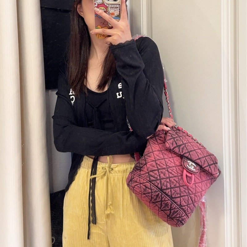 Chanel香奈兒 薩爾茨堡mini雙肩包 復刻新款29開 稀缺的粉·黑洗水丹寧 尺寸約23*18*12 高級復古-1