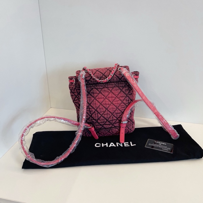 Chanel香奈兒 薩爾茨堡mini雙肩包 復刻新款29開 稀缺的粉·黑洗水丹寧 尺寸約23*18*12 高級復古-4