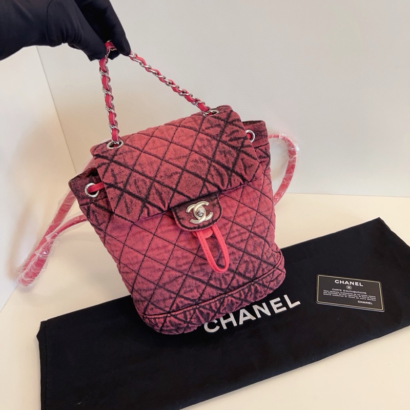 Chanel香奈兒 薩爾茨堡mini雙肩包 復刻新款29開 稀缺的粉·黑洗水丹寧 尺寸約23*18*12 高級復古-6