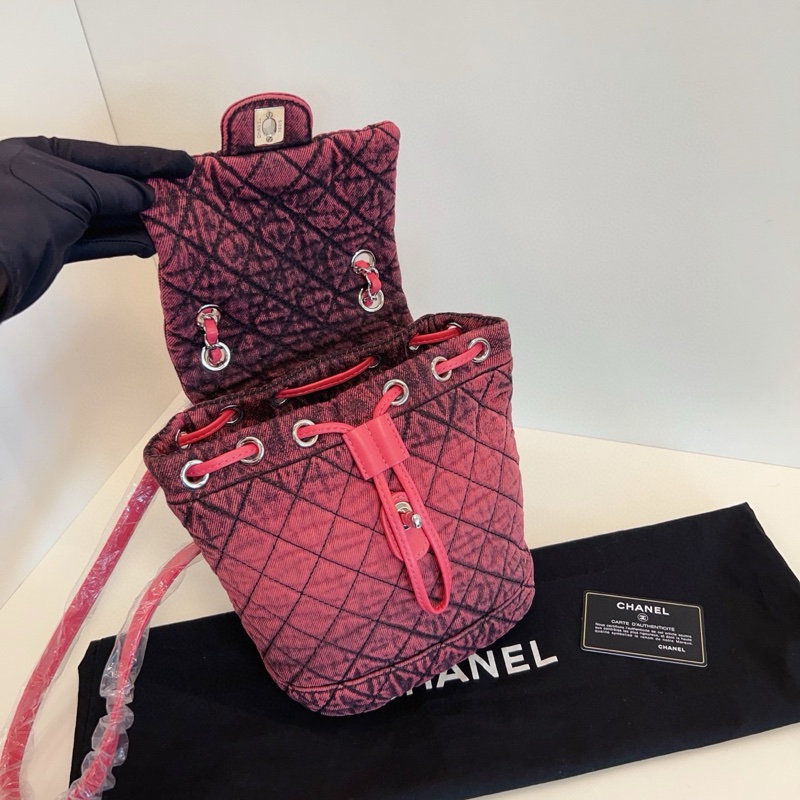 Chanel香奈兒 薩爾茨堡mini雙肩包 復刻新款29開 稀缺的粉·黑洗水丹寧 尺寸約23*18*12 高級復古-7