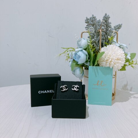 TK1988 香奈兒 經典 雙C 純銀 耳環 Chanel 26P CC Logo Silver Earrings