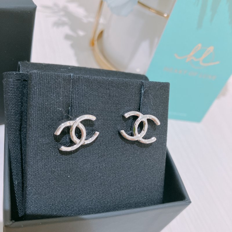 TK1988 香奈兒 經典 雙C 純銀 耳環 Chanel 26P CC Logo Silver Earrings-1