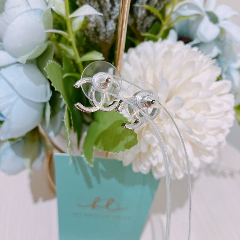 TK1988 香奈兒 經典 雙C 純銀 耳環 Chanel 26P CC Logo Silver Earrings-5