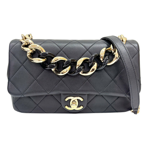 黑色 菱格紋 羊皮 鍊帶 肩背包【CHANEL 香奈兒】