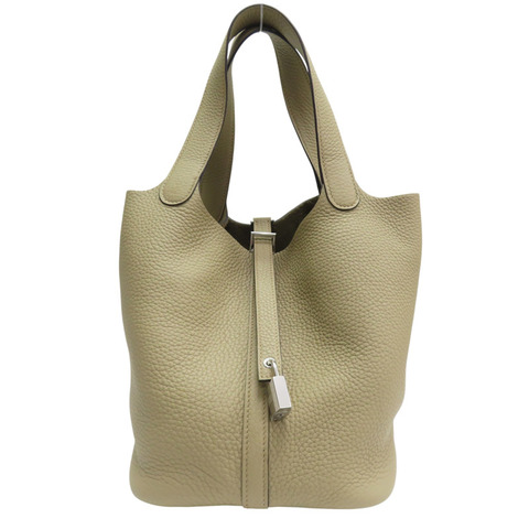 鼠尾草灰 Clemence牛皮 Picotin Lock 22 手提包 W刻 銀釦【HERMES 愛馬仕】