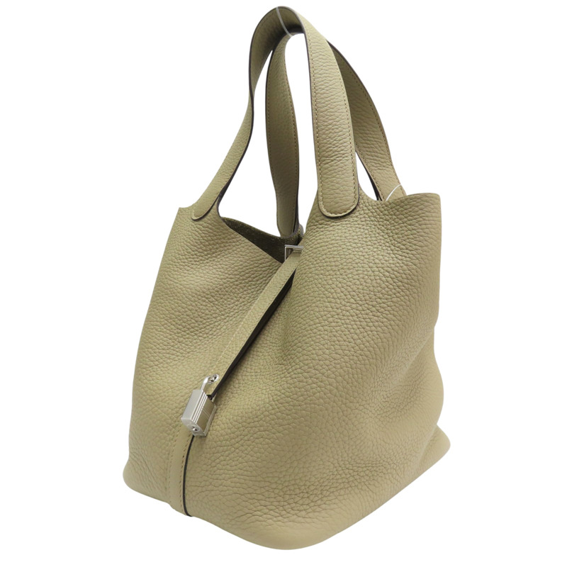 鼠尾草灰 Clemence牛皮 Picotin Lock 22 手提包 W刻 銀釦【HERMES 愛馬仕】-2