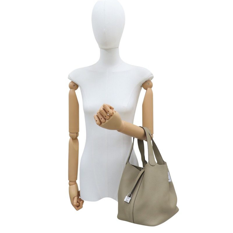 鼠尾草灰 Clemence牛皮 Picotin Lock 22 手提包 W刻 銀釦【HERMES 愛馬仕】-7