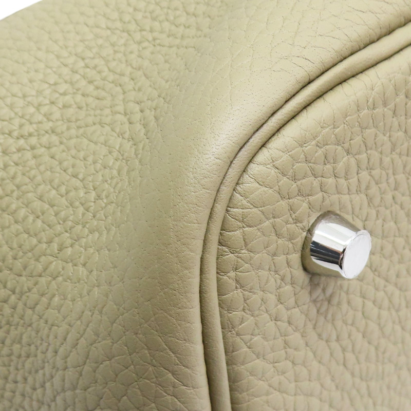 鼠尾草灰 Clemence牛皮 Picotin Lock 22 手提包 W刻 銀釦【HERMES 愛馬仕】-10