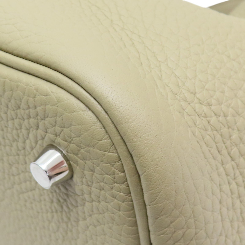 鼠尾草灰 Clemence牛皮 Picotin Lock 22 手提包 W刻 銀釦【HERMES 愛馬仕】-11