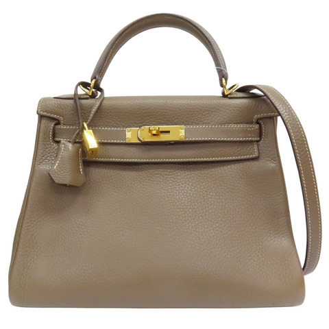 大象灰 Clemence牛皮 Kelly 28 凱莉包 兩用包 T刻 金釦【HERMES 愛馬仕】