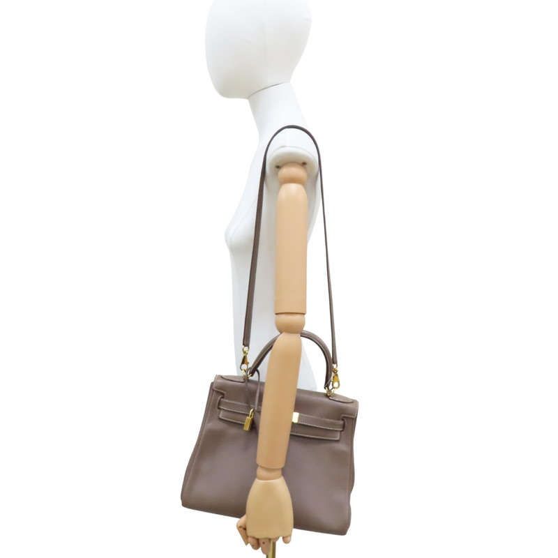 大象灰 Clemence牛皮 Kelly 28 凱莉包 兩用包 T刻 金釦【HERMES 愛馬仕】-8