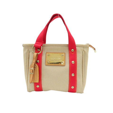 米/紅色 帆布 Antigua Cabas PM 手提包【LOUIS VUITTON LV 路易威登】 M40038