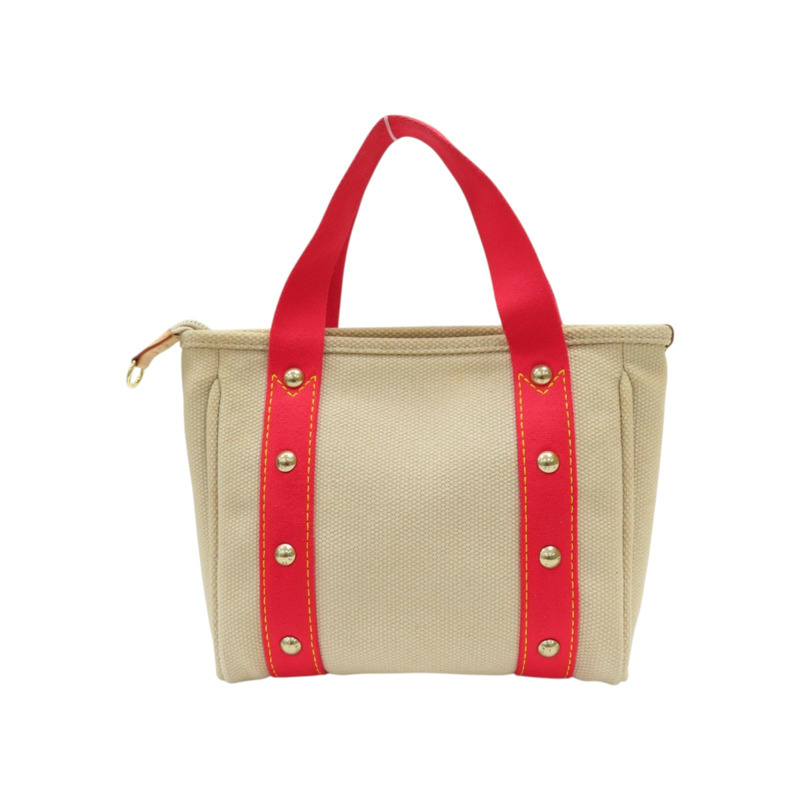 米/紅色 帆布 Antigua Cabas PM 手提包【LOUIS VUITTON LV 路易威登】 M40038-1