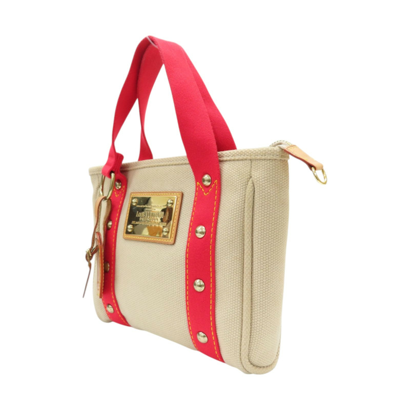 米/紅色 帆布 Antigua Cabas PM 手提包【LOUIS VUITTON LV 路易威登】 M40038-2