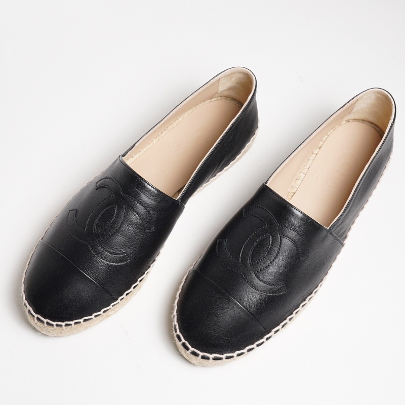 CHANEL 黑色平底草織鞋-5