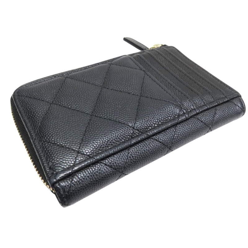黑色 菱格紋 荔枝牛皮 拉鍊零錢包 淡金釦【CHANEL 香奈兒】 AP4019-3
