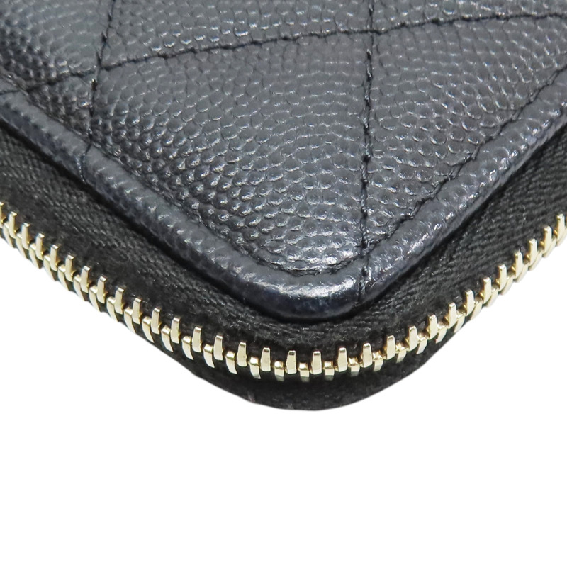 黑色 菱格紋 荔枝牛皮 拉鍊零錢包 淡金釦【CHANEL 香奈兒】 AP4019-10