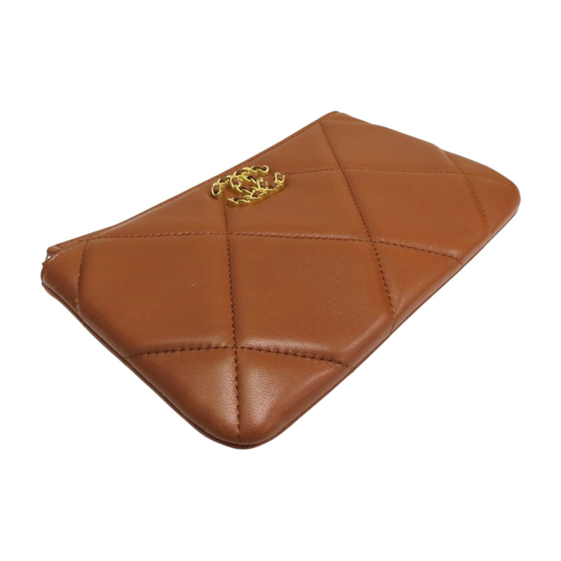 棕色 菱格紋 羊皮 CHANEL19 poach 拉鍊長夾【CHANEL 香奈兒】-2