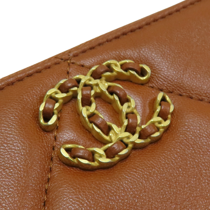 棕色 菱格紋 羊皮 CHANEL19 poach 拉鍊長夾【CHANEL 香奈兒】-8