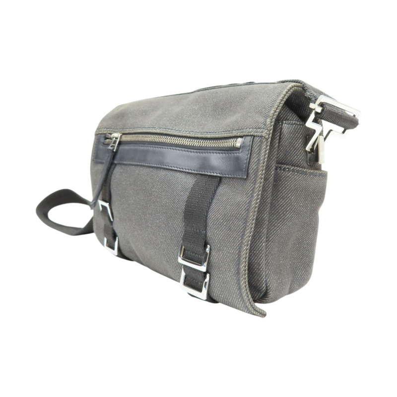 灰色 單寧布 黑色牛皮 肩背包【GUCCI 古馳】 90764-2