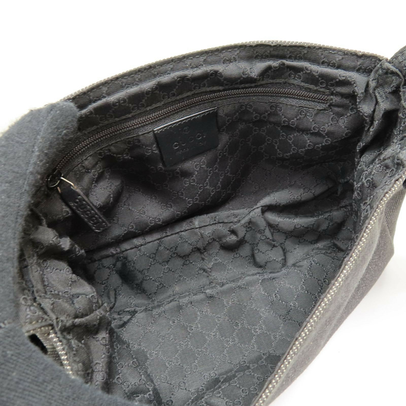 灰色 單寧布 黑色牛皮 肩背包【GUCCI 古馳】 90764-4