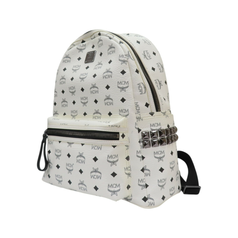 白色帆布 Visetos系列 Stark Bebe Boo 後背包【MCM】 MMK 4SVE38 WT001-2