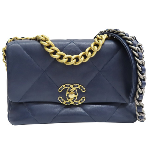 深藍色 羊皮 19 口蓋 兩用包【CHANEL 香奈兒】 AS1160
