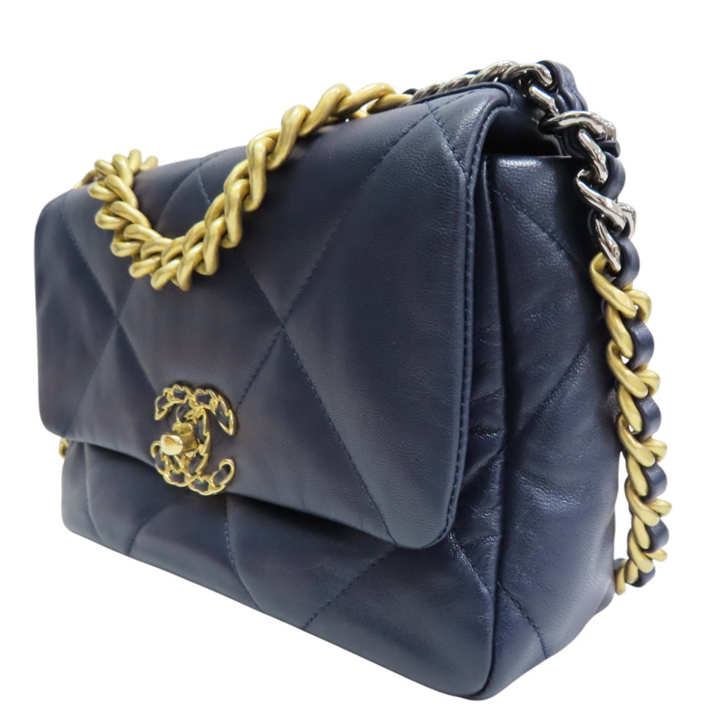 深藍色 羊皮 19 口蓋 兩用包【CHANEL 香奈兒】 AS1160-2