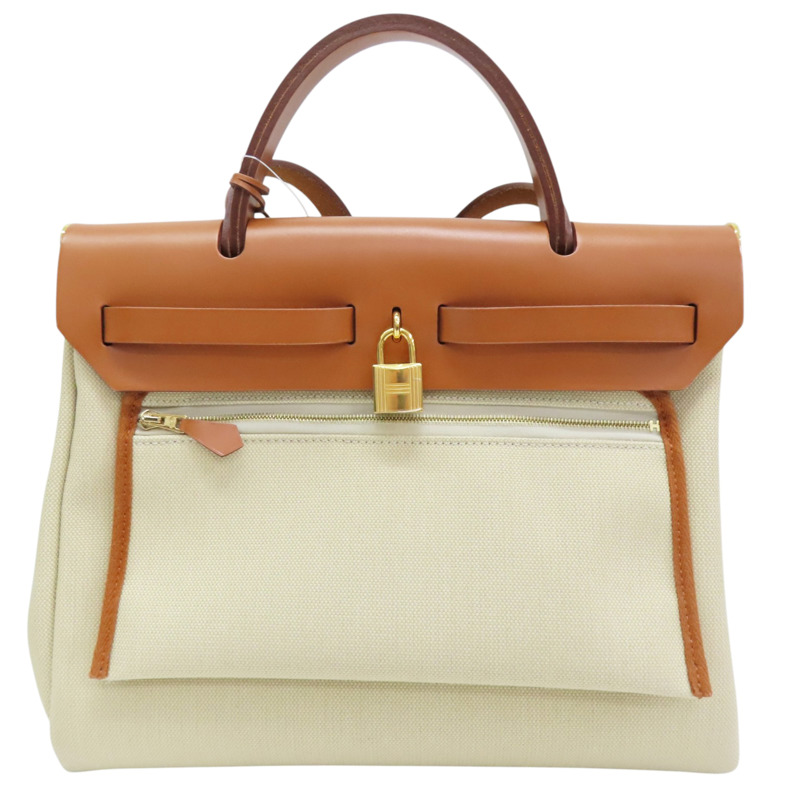 電光藍帆布 棕色牛皮 Herbag Zip 31 肩背包 B刻【HERMES 愛馬仕】-1