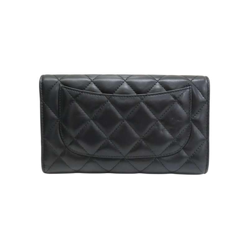 黑色 菱格紋 羊皮 Classic long wallet 銀扣 三折長夾 (無卡)【CHANEL 香奈兒】 AP0241-1