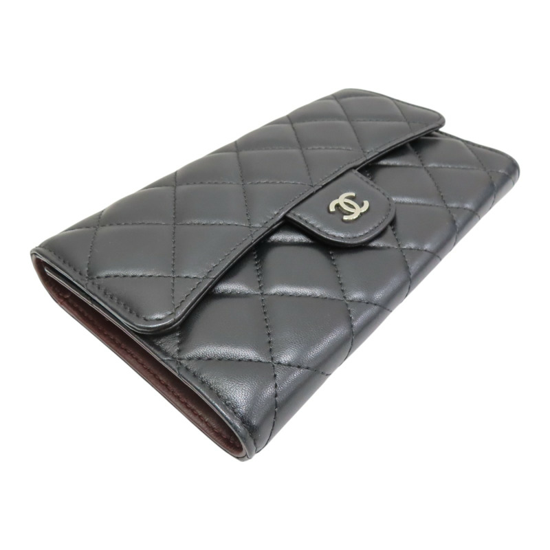 黑色 菱格紋 羊皮 Classic long wallet 銀扣 三折長夾 (無卡)【CHANEL 香奈兒】 AP0241-2