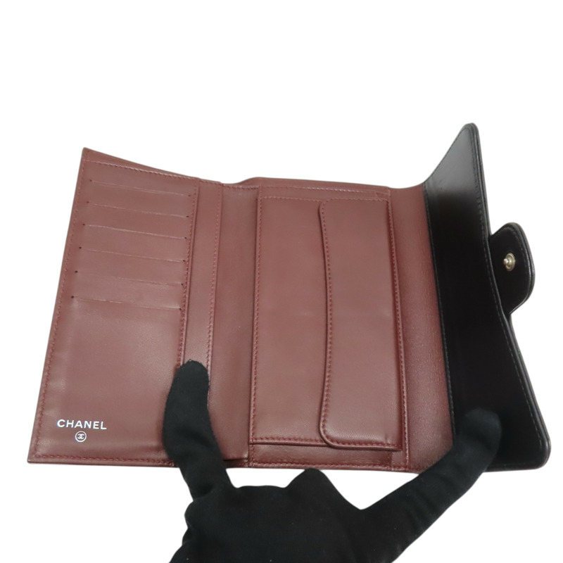 黑色 菱格紋 羊皮 Classic long wallet 銀扣 三折長夾 (無卡)【CHANEL 香奈兒】 AP0241-4