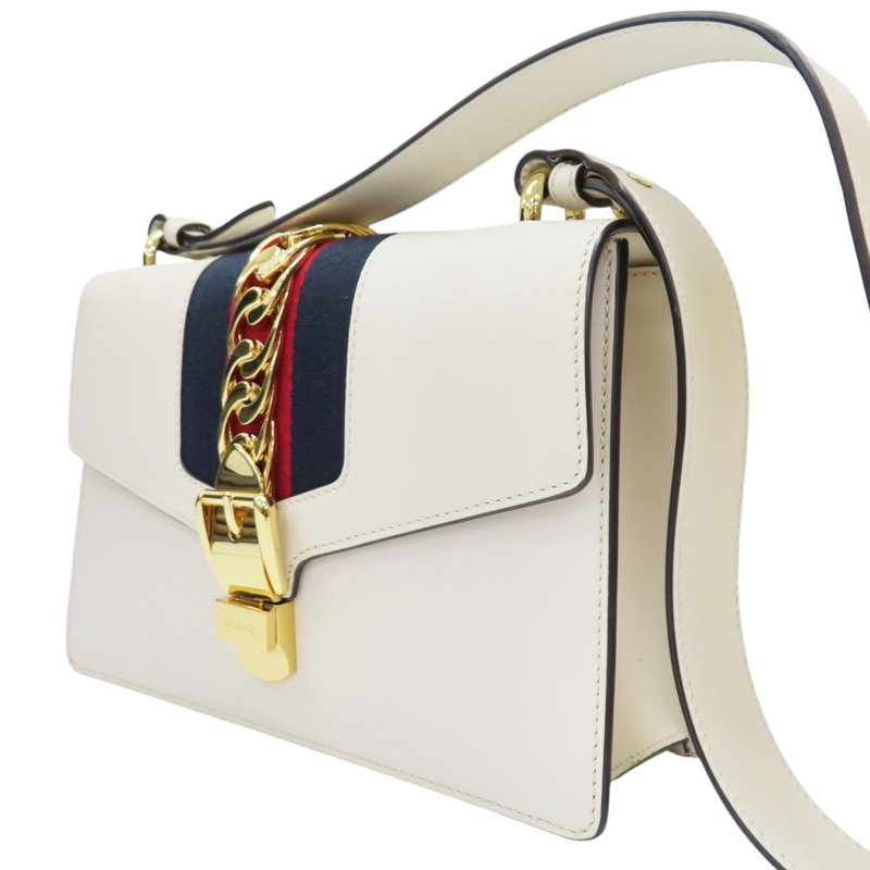 白色 牛皮 Sylvie 肩背包【GUCCI 古馳】 421882-2