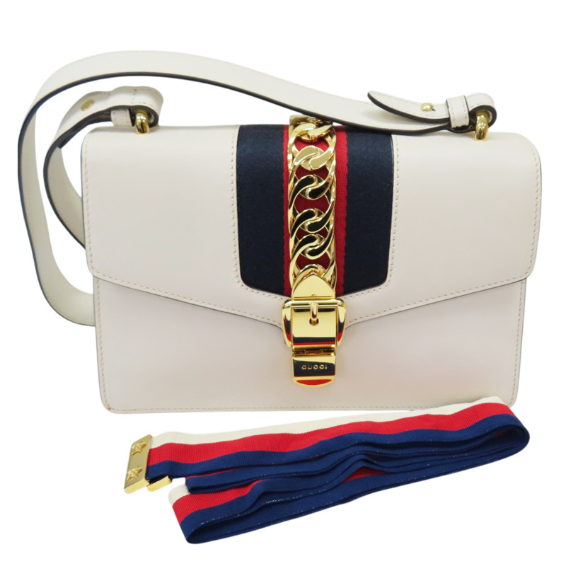 白色 牛皮 Sylvie 肩背包【GUCCI 古馳】 421882-10