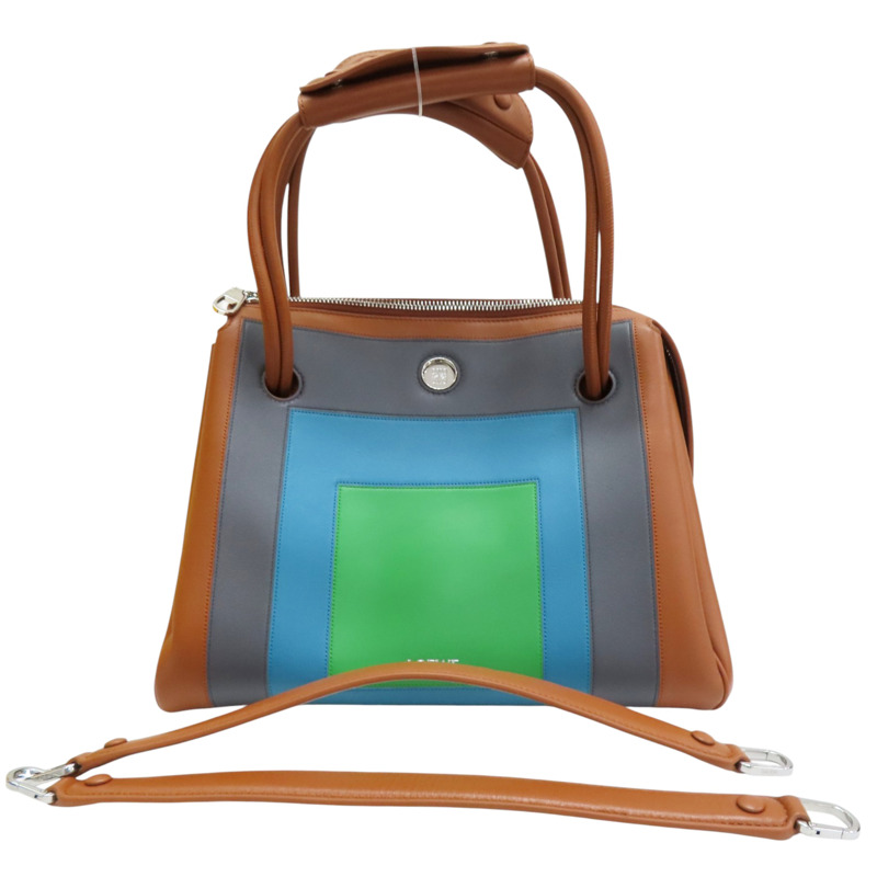 棕/灰/藍/綠色 牛皮 肩背包【LOEWE 羅威】-7